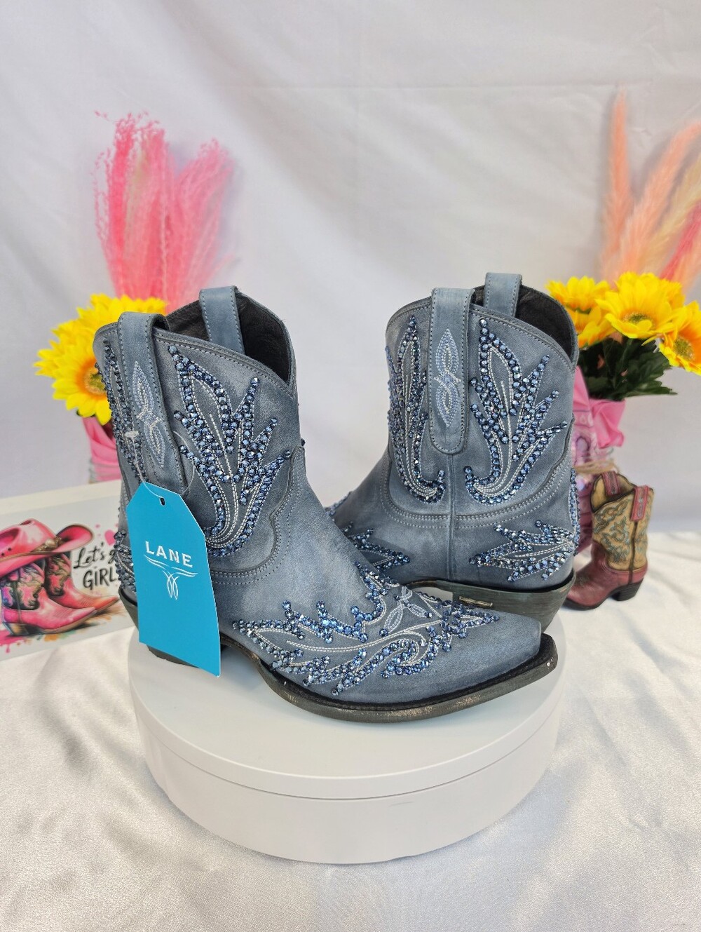 New LANE Lexington Cowgirl Boots W/ SWAROVSKI Crystals 7.5